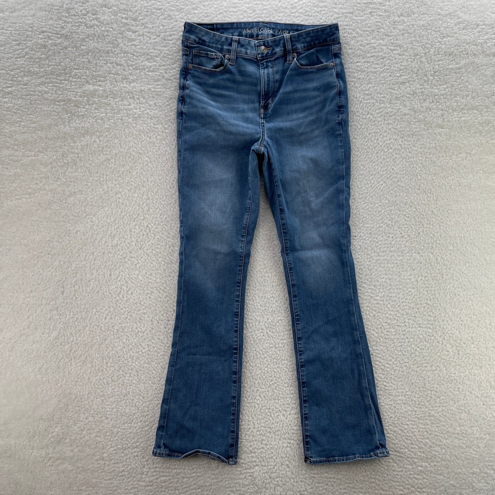 American Eagle Jeans Womens 10 Blue High Rise Skinny Kick Cowgirl Boho Festival